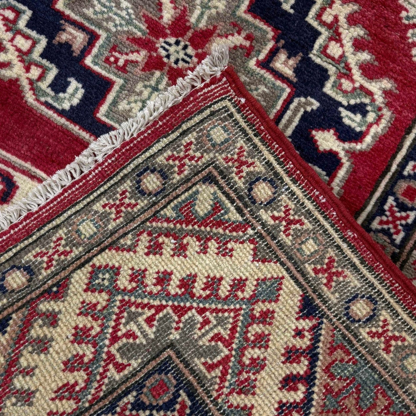 Red Oriental Kazak Afghan Hand-knotted Runner (KK-279)
