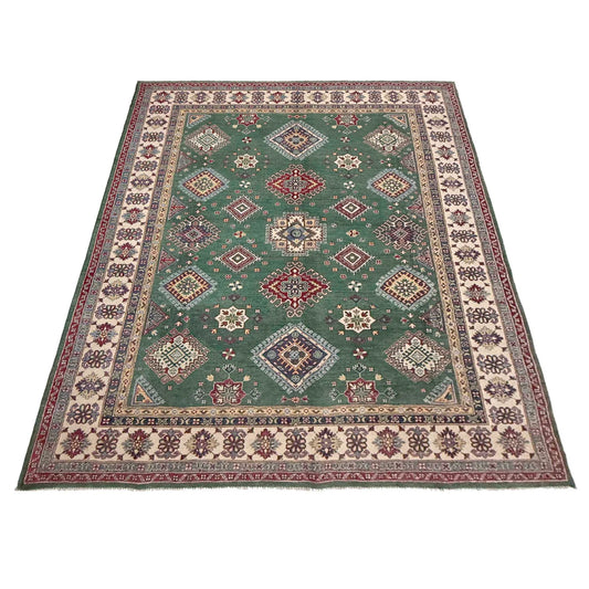 Green Oriental Kazak Afghan Hand-knotted Rug (KK-280)