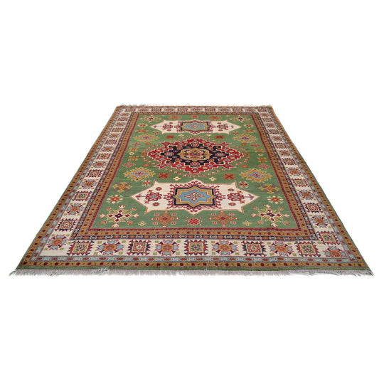 Green Oriental Kazak Afghan Hand-knotted Rug (KK-212)