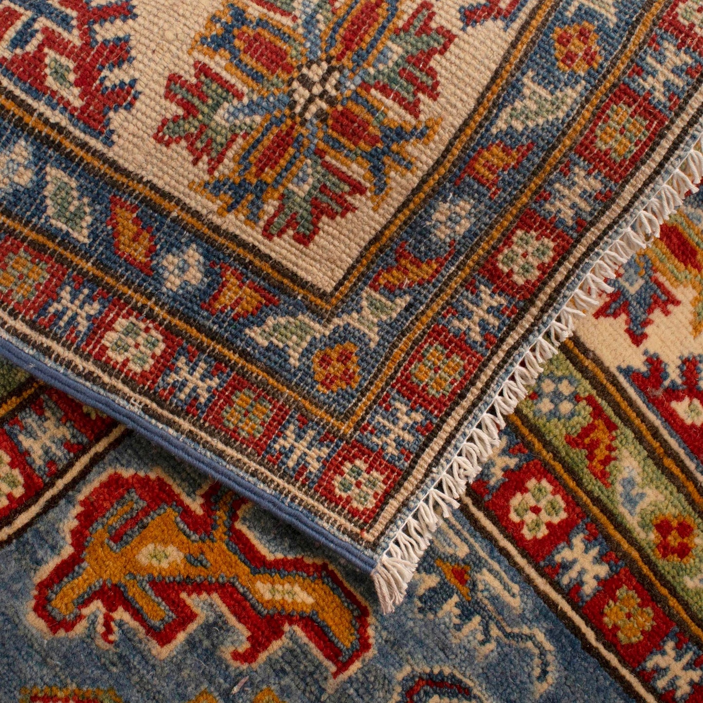 Blue Oriental Kazak Afghan Hand-knotted Rug (KK-219)