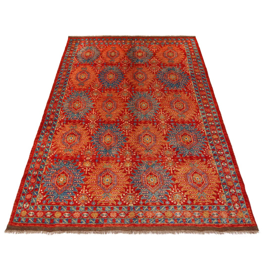 Red Oushak Afghan Hand-Knotted Rug (OK-602)