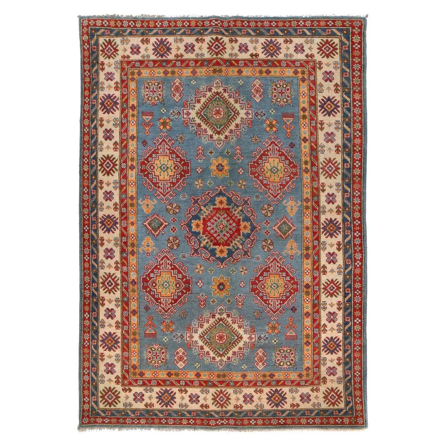 Blue Oriental Kazak Afghan Hand-knotted Rug (KK-207)