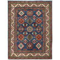 Blue Oriental Kazak Afghan Hand-knotted Rug (KK-208)