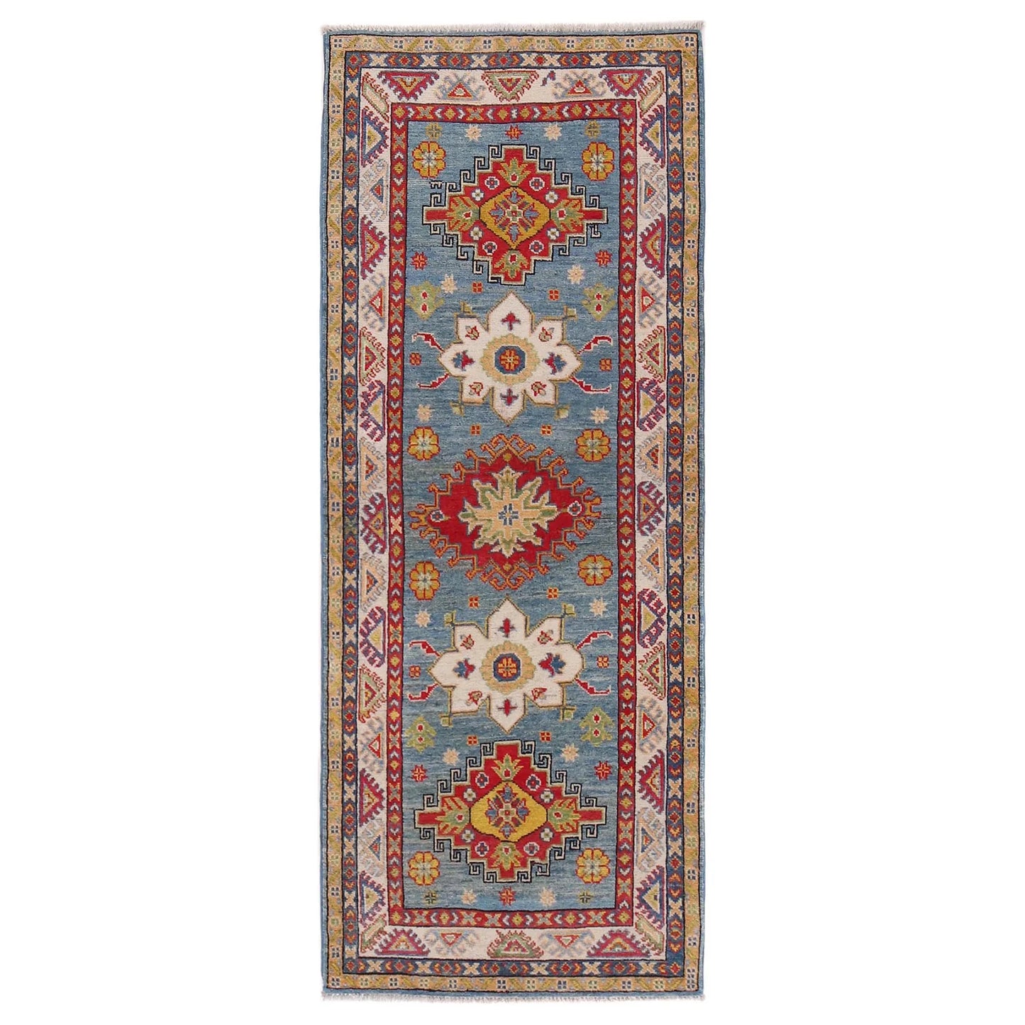 Blue Oriental Kazak Afghan Hand-knotted Runner (KK-209)