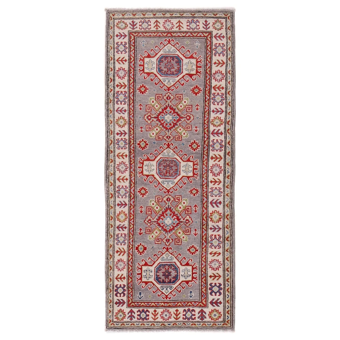 Grey Oriental Kazak Afghan Hand-knotted Runner (KK-210)