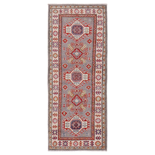 Grey Oriental Kazak Afghan Hand-knotted Runner (KK-210)