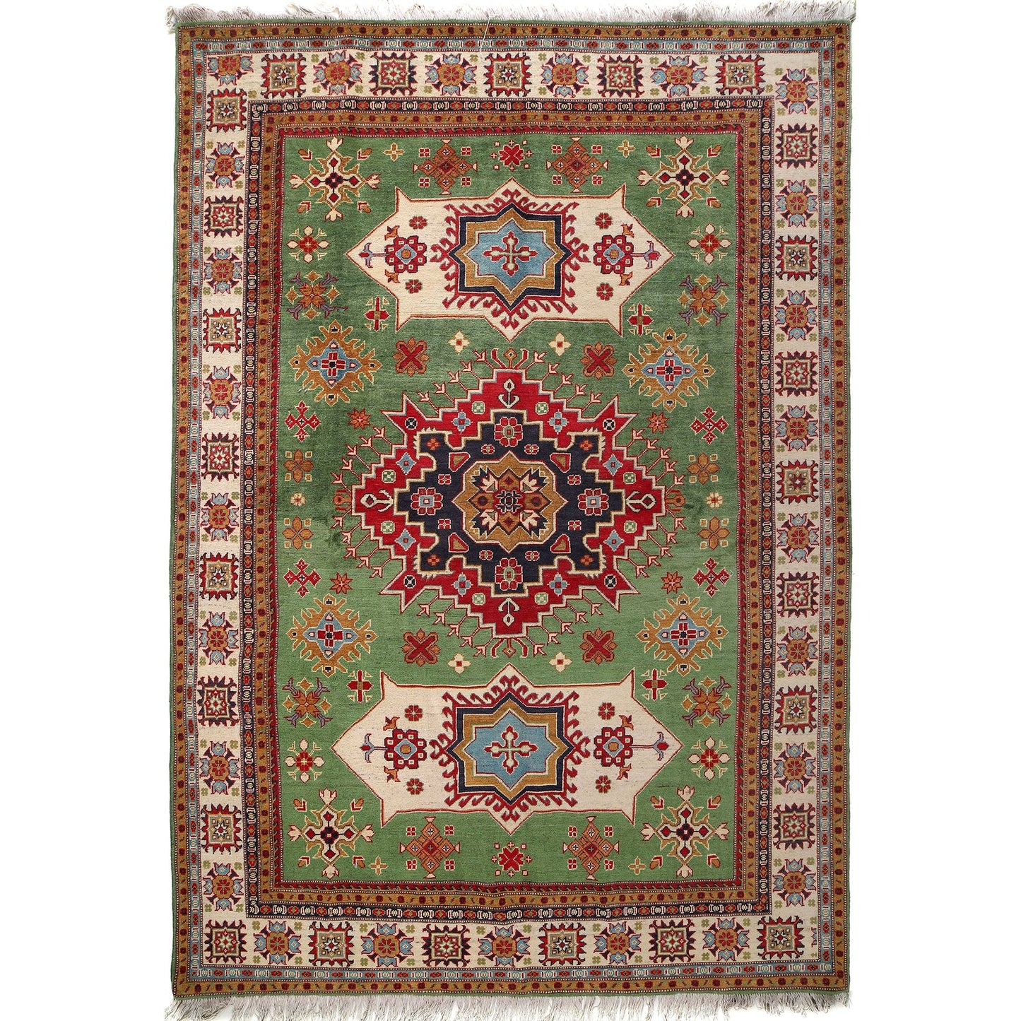 Green  Oriental Kazak Afghan Hand-knotted Rug (KK-212)