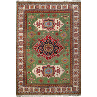 Green  Oriental Kazak Afghan Hand-knotted Rug (KK-212)