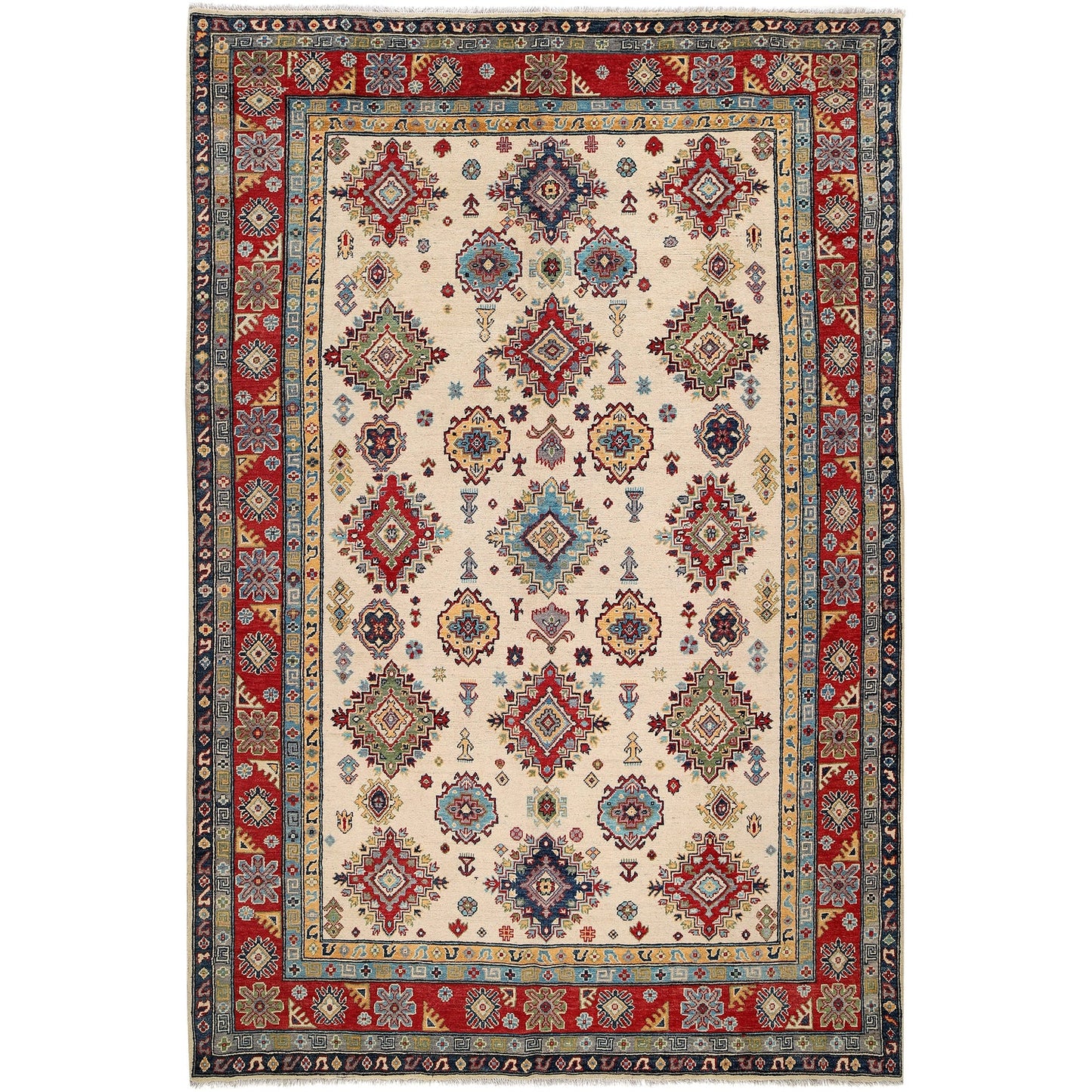 Ivory  Oriental Kazak Afghan Hand-knotted Rug (KK-213)