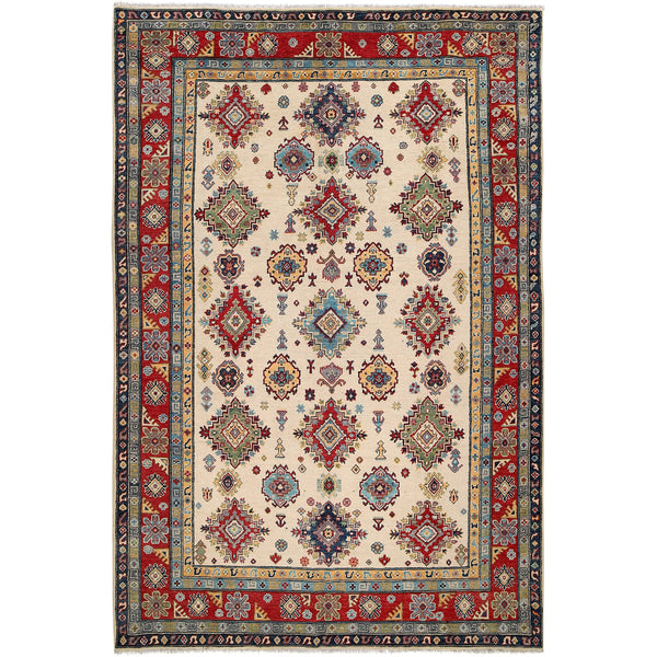 Ivory  Oriental Kazak Afghan Hand-knotted Rug (KK-213)