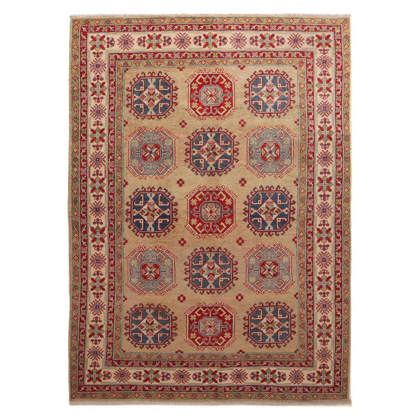 Ivory  Oriental Kazak Afghan Hand-knotted Rug (KK-216)