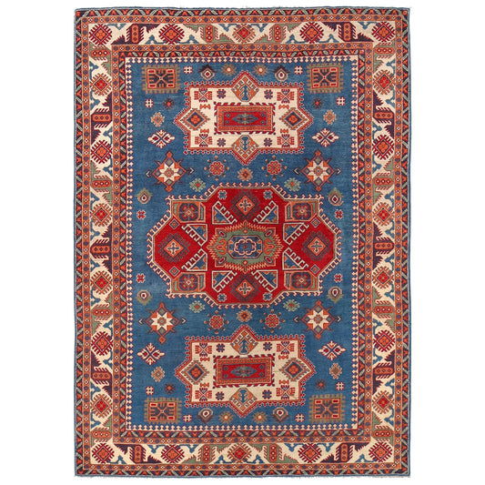 Blue Oriental Kazak Afghan Hand-knotted Rug (KK-217)