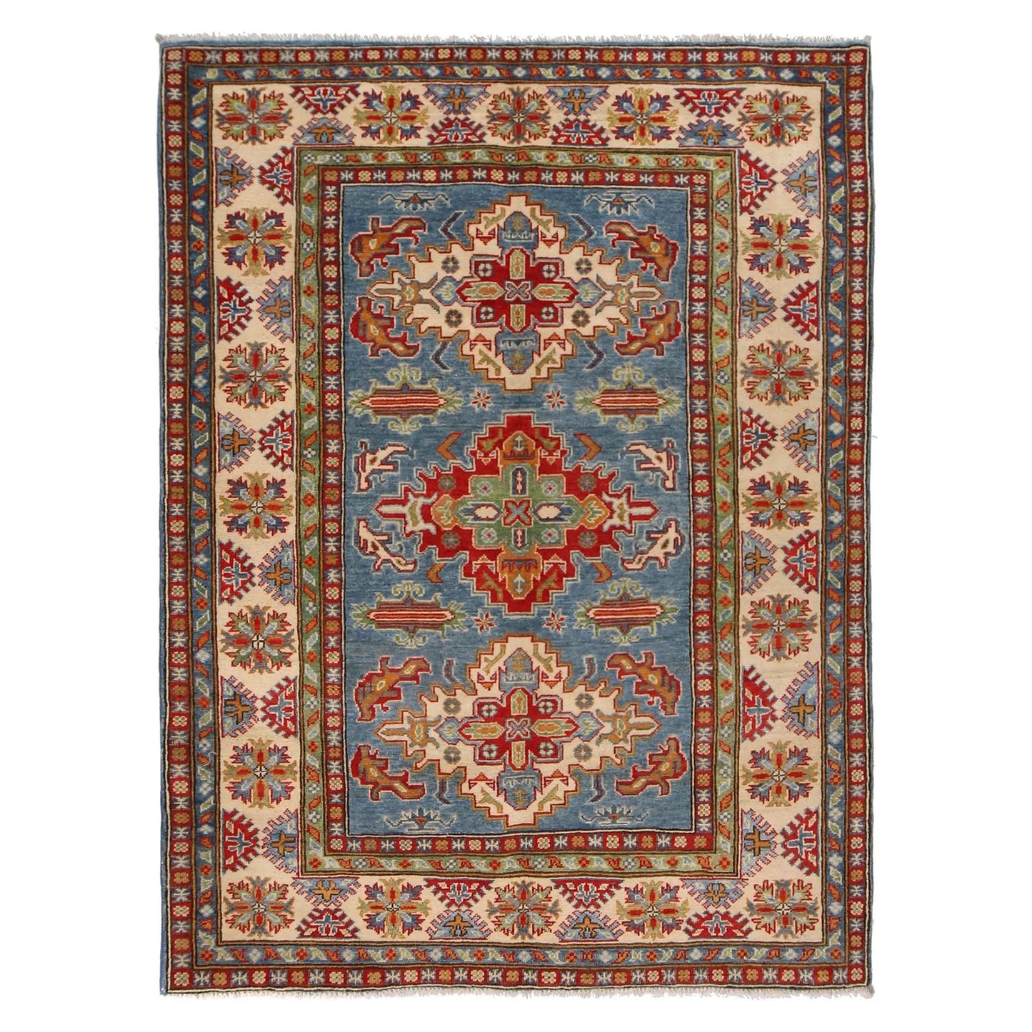 Blue Oriental Kazak Afghan Hand-knotted Rug (KK-219)