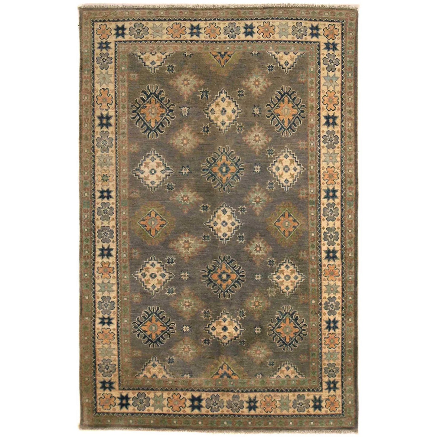 Grey Oriental Kazak Afghan Hand-knotted Rug (KK-222)