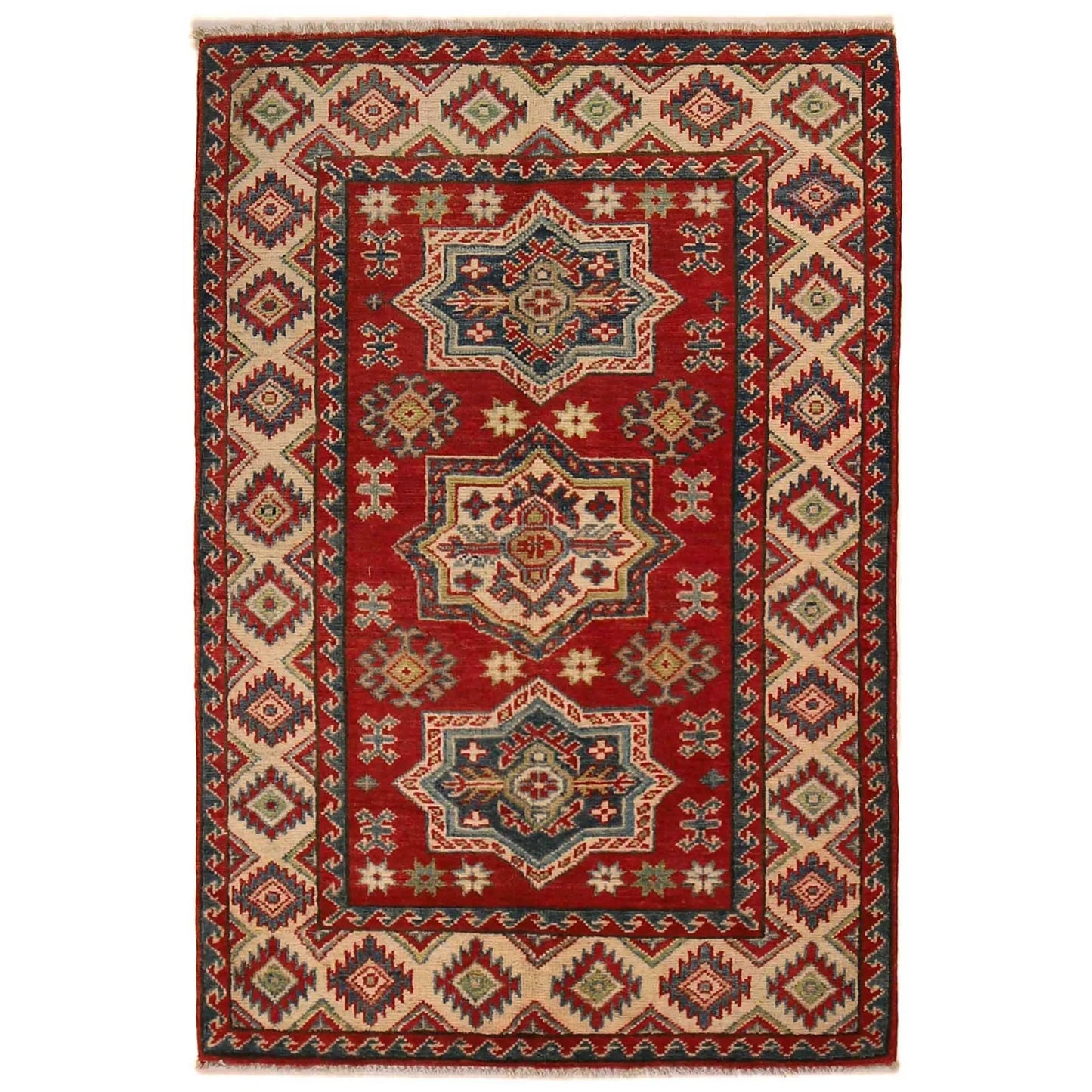 Red Oriental Kazak Afghan Hand-knotted Rug (KK-223)