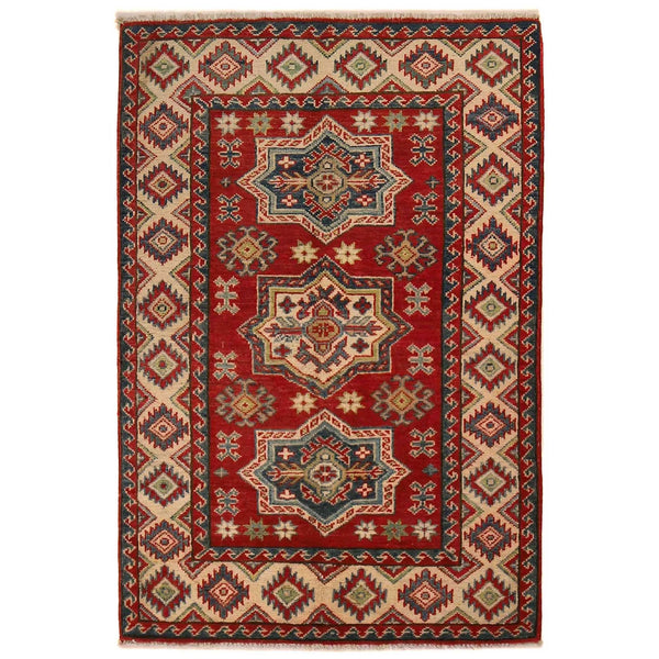 Red Oriental Kazak Afghan Hand-knotted Rug (KK-223)