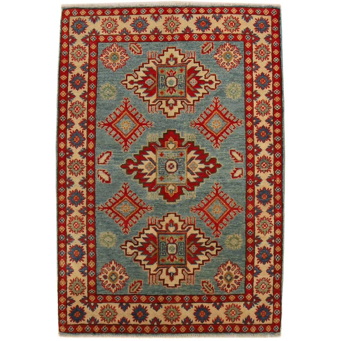 Blue Oriental Kazak Afghan Hand-knotted Rug (KK-225)