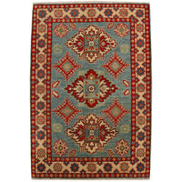 Blue Oriental Kazak Afghan Hand-knotted Rug (KK-225)