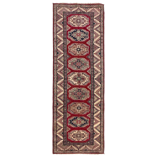 Red Oriental Kazak Afghan Hand-knotted Runner (KK-279)