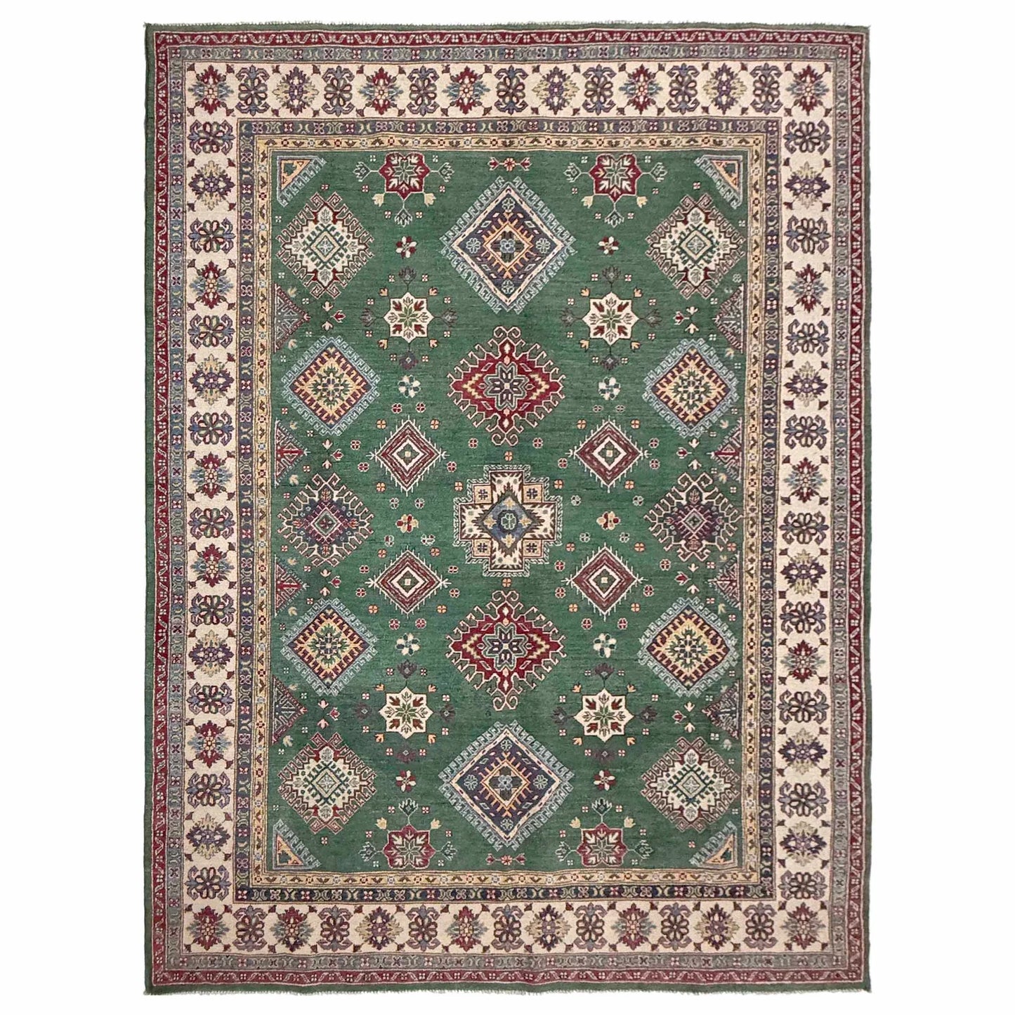 Green  Oriental Kazak Afghan Hand-knotted Rug (KK-280)