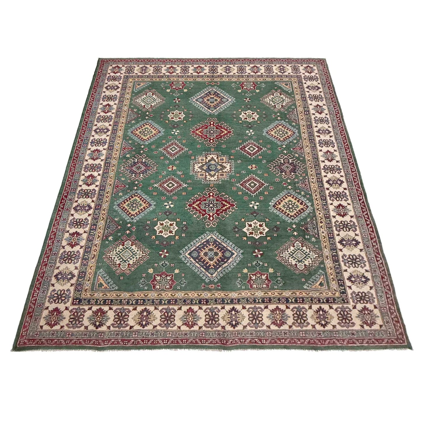 Green  Oriental Kazak Afghan Hand-knotted Rug (KK-280)