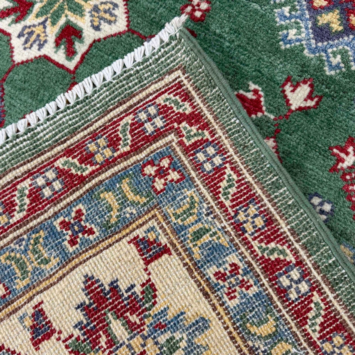 Green  Oriental Kazak Afghan Hand-knotted Rug (KK-280)