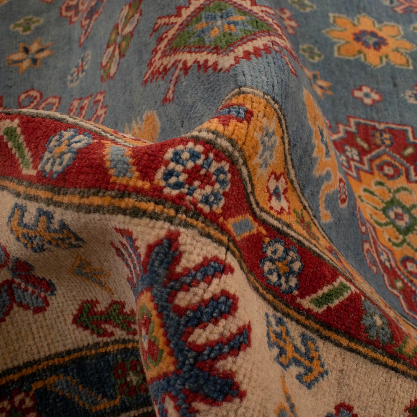 Blue Oriental Kazak Afghan Hand-knotted Rug (KK-207)