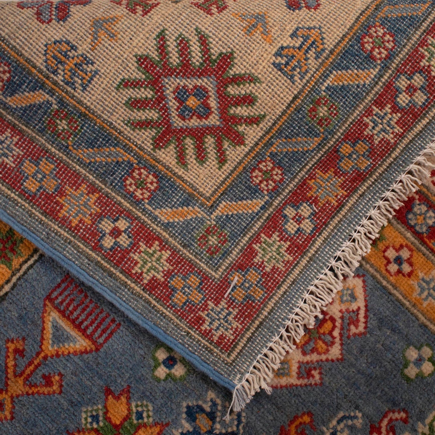 Blue Oriental Kazak Afghan Hand-knotted Rug (KK-207)