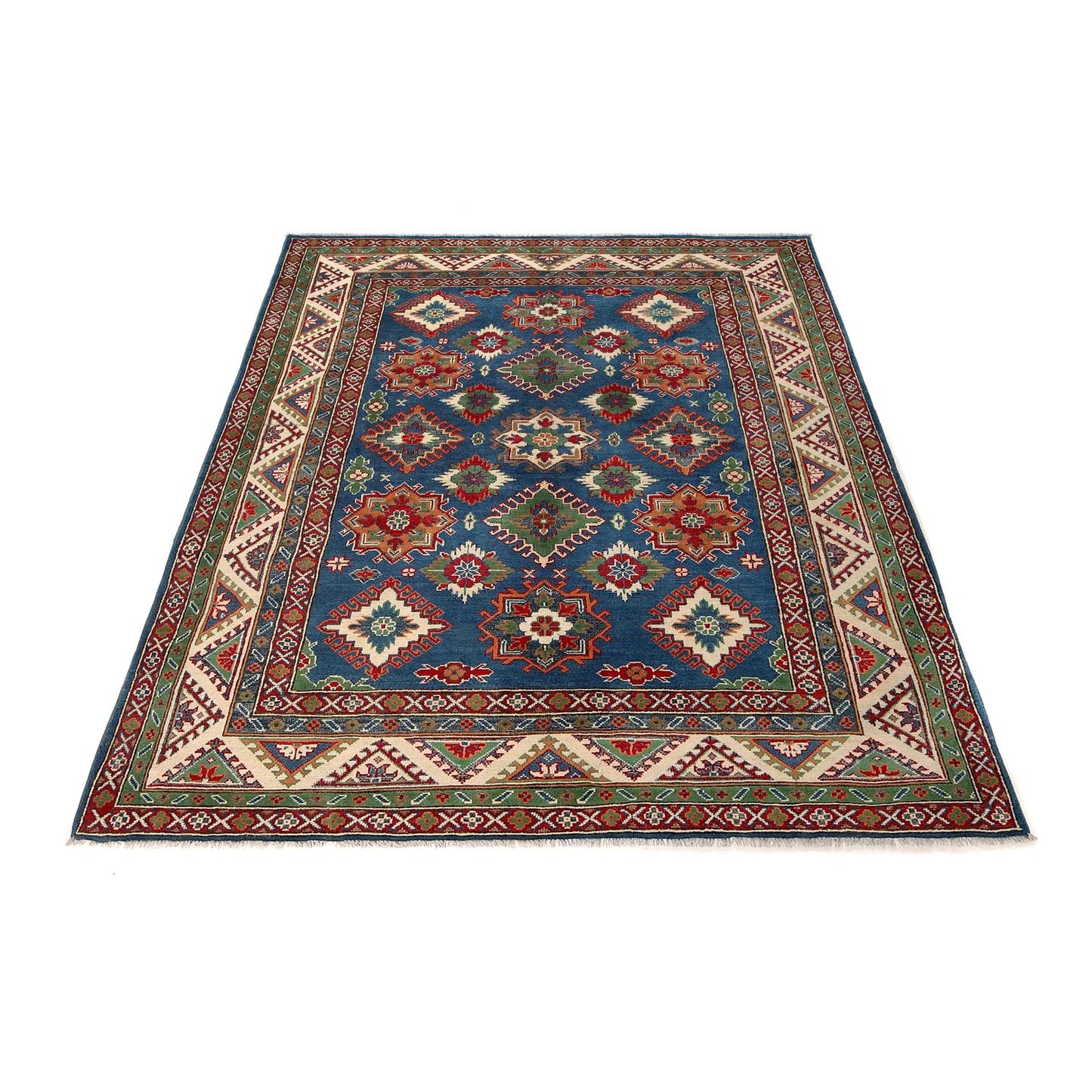 Blue Oriental Kazak Afghan Hand-knotted Rug (KK-208)