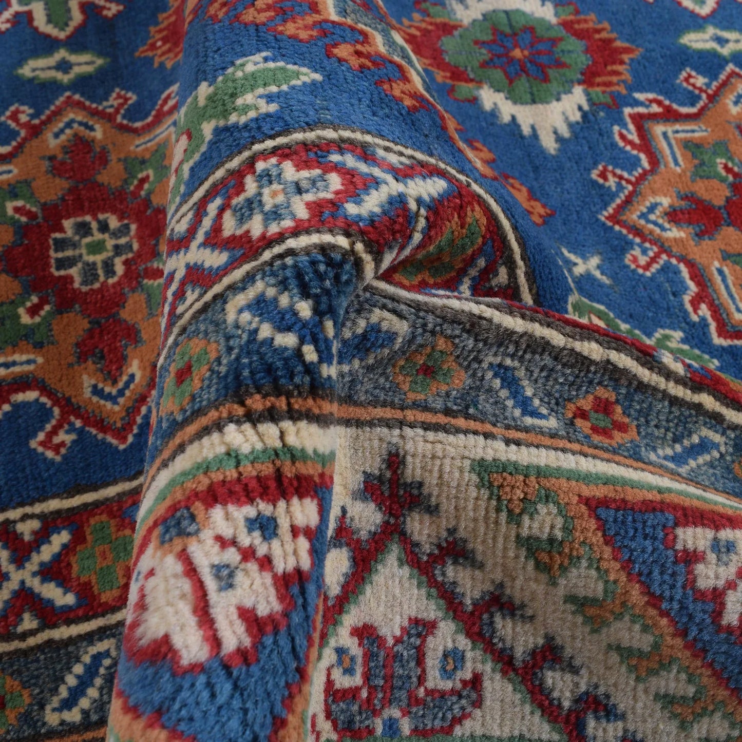 Blue Oriental Kazak Afghan Hand-knotted Rug (KK-208)