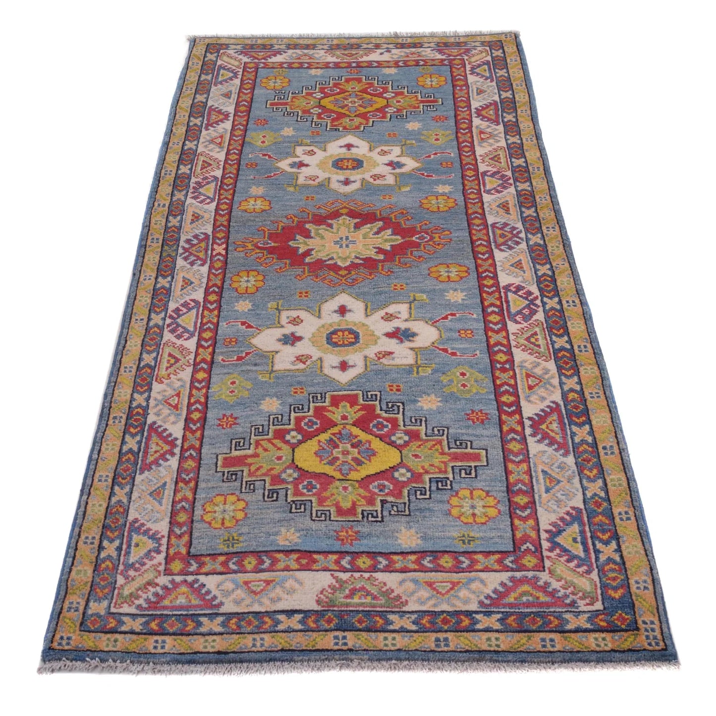 Blue Oriental Kazak Afghan Hand-knotted Runner (KK-209)