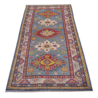 Blue Oriental Kazak Afghan Hand-knotted Runner (KK-209)