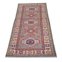 Grey Oriental Kazak Afghan Hand-knotted Runner (KK-210)