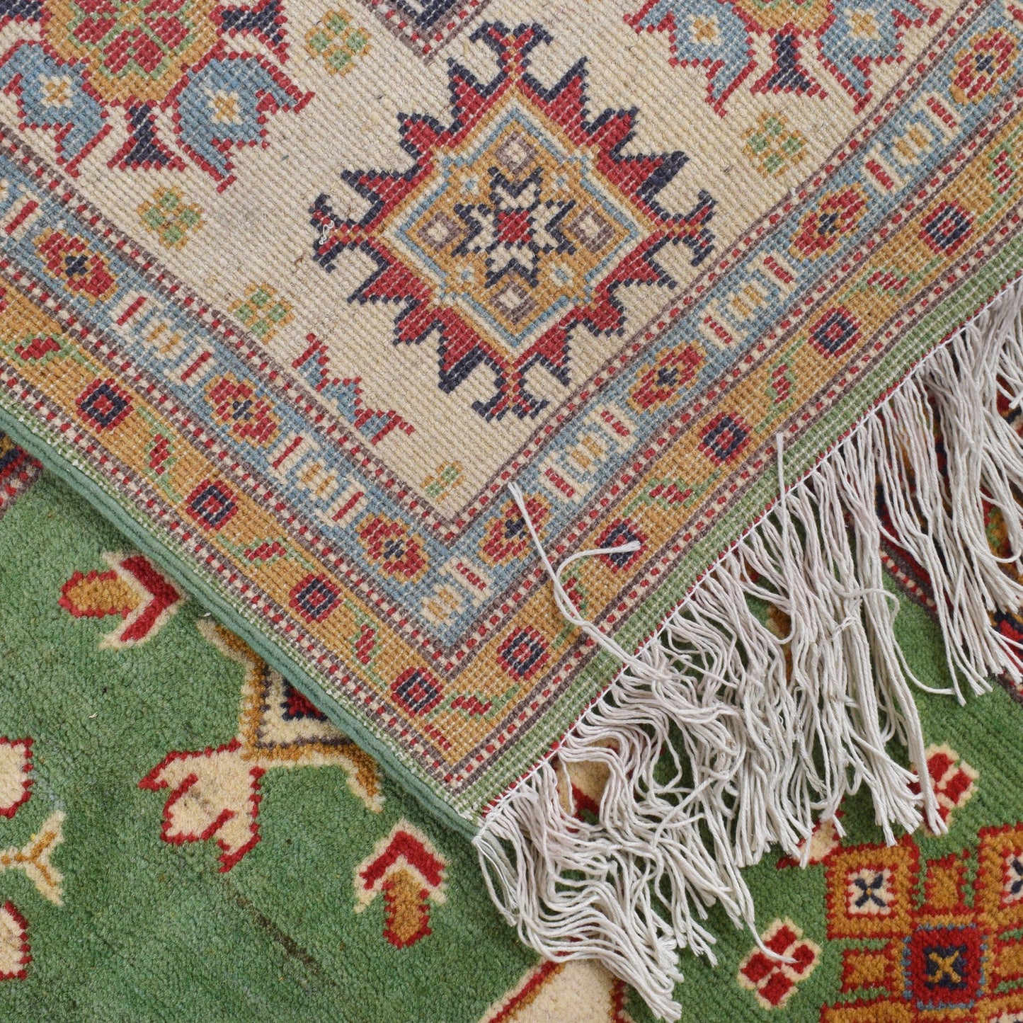 Green  Oriental Kazak Afghan Hand-knotted Rug (KK-212)
