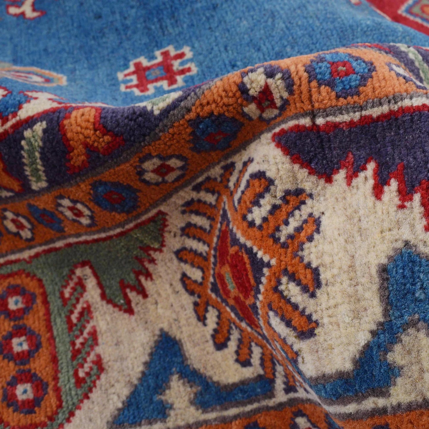 Blue Oriental Kazak Afghan Hand-knotted Rug (KK-217)