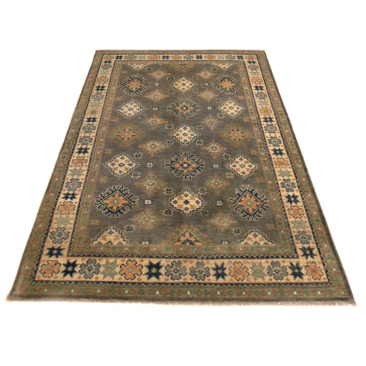 Grey Oriental Kazak Afghan Hand-knotted Rug (KK-222)