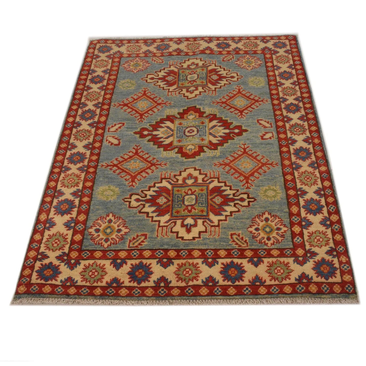 Blue Oriental Kazak Afghan Hand-knotted Rug (KK-225)