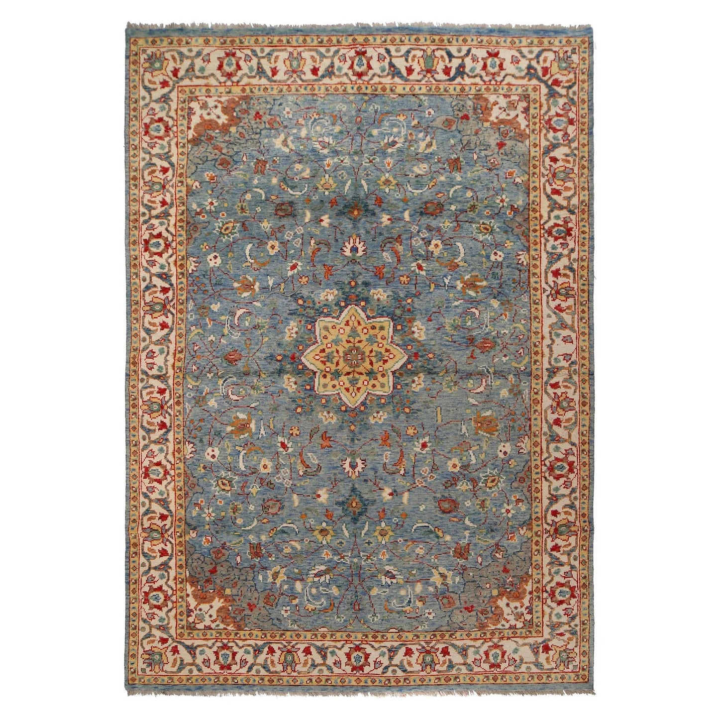 Blue Oushak Afghan Hand-Knotted Rug (OK-601)