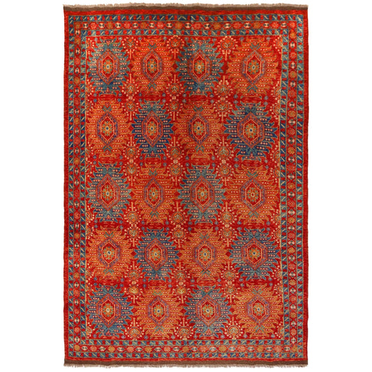 Red Oushak Afghan Hand-Knotted Rug (OK-602)