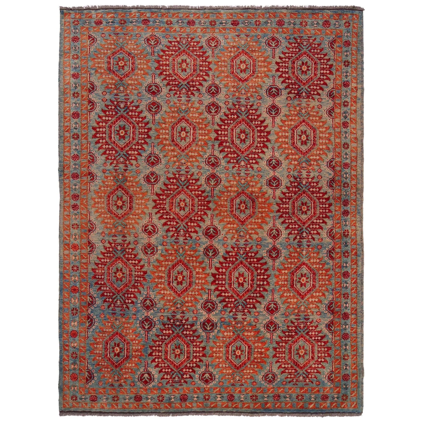 Multi Color Oushak Afghan Hand-Knotted Rug (OK-605)