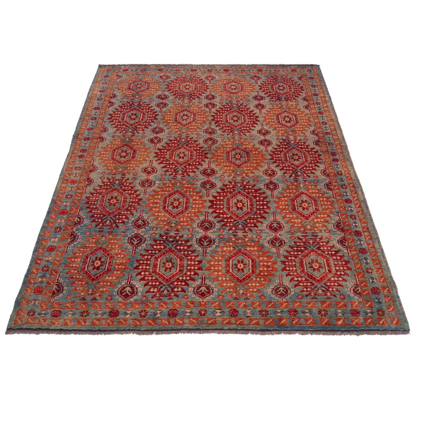 Multi Color Oushak Afghan Hand-Knotted Rug (OK-605)