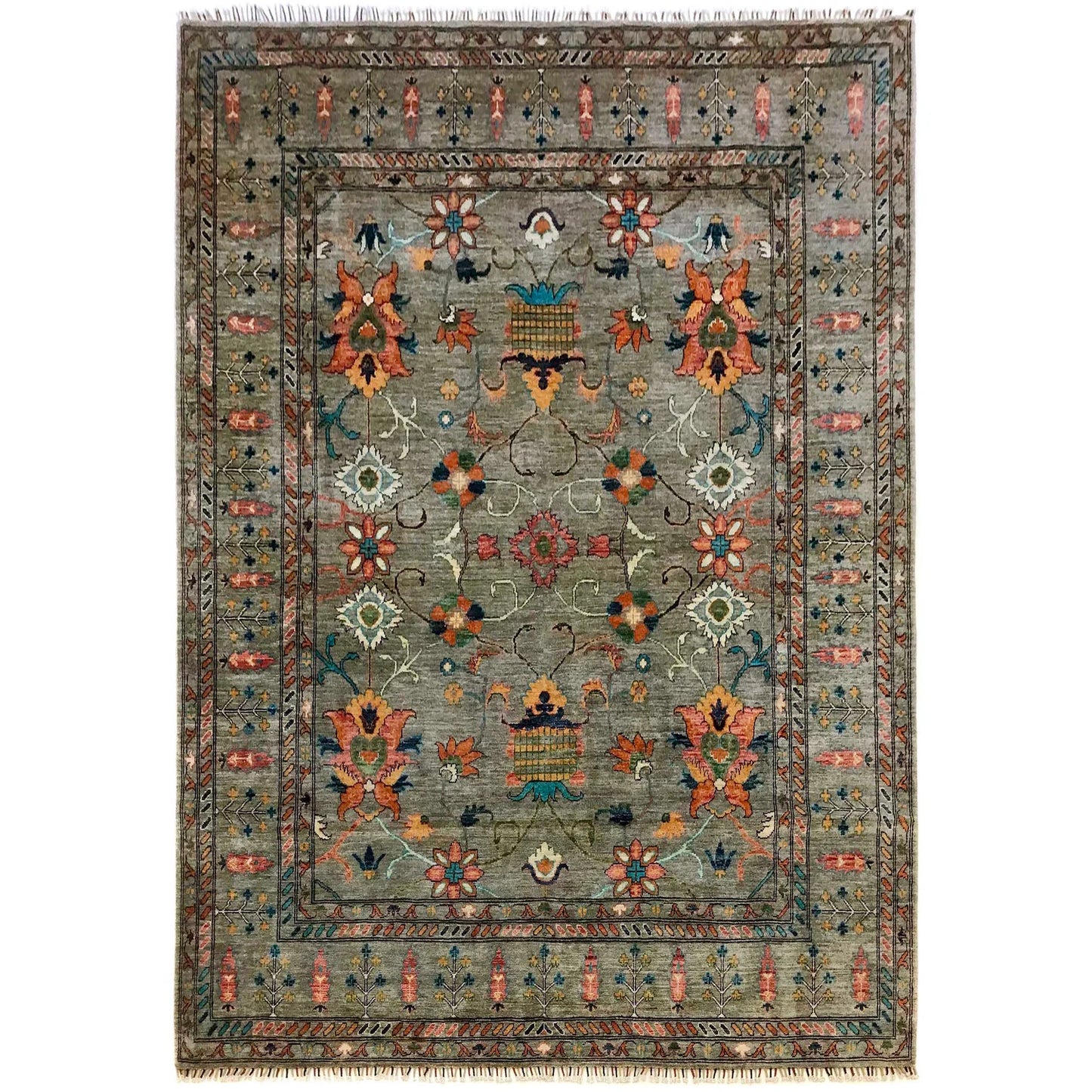 Grey Modern Sultani Afghan Hand-knotted Rug (ST-718)