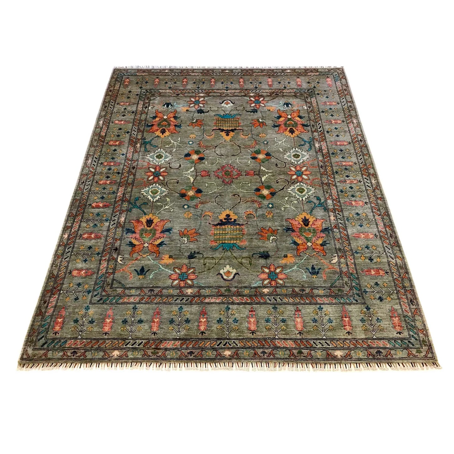 Grey Modern Sultani Afghan Hand-knotted Rug (ST-718)