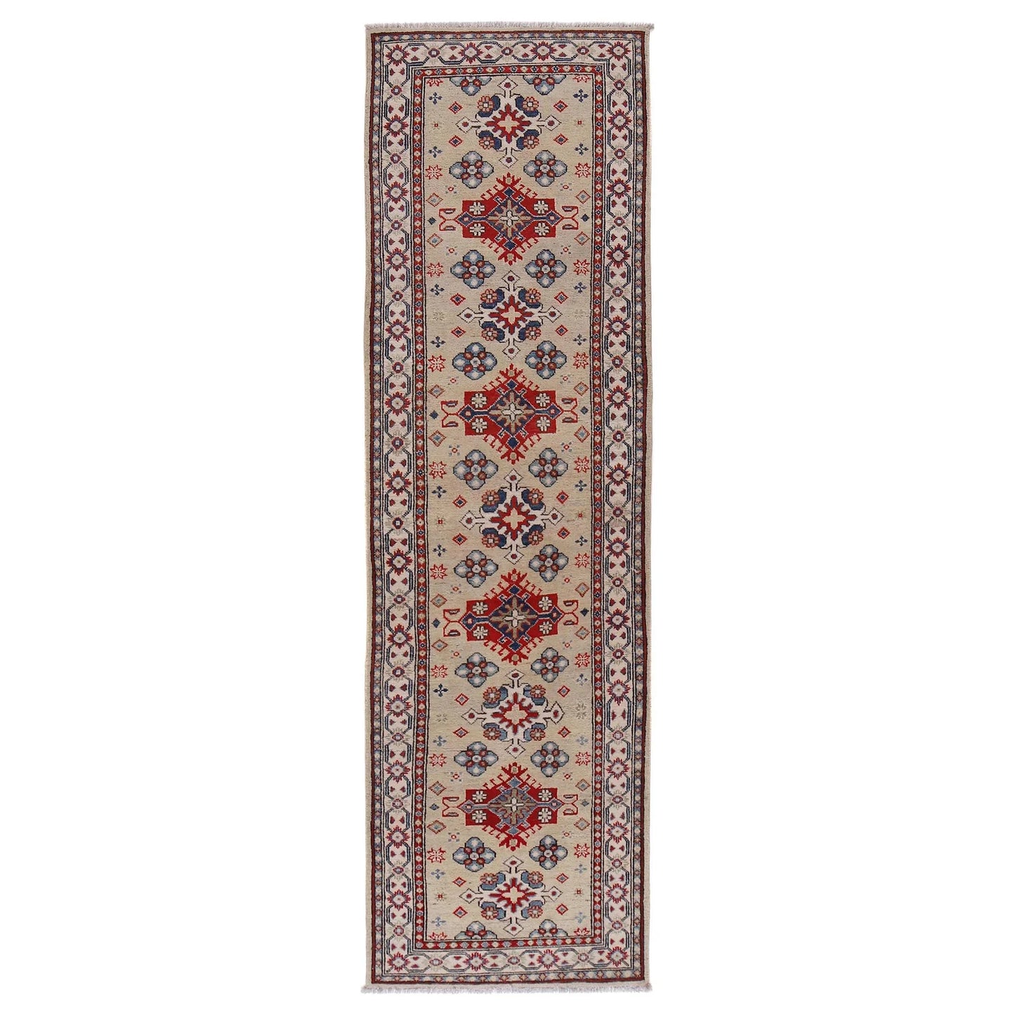 Ivory Oriental Kazak Afghan Hand-knotted Runner (KK-203)