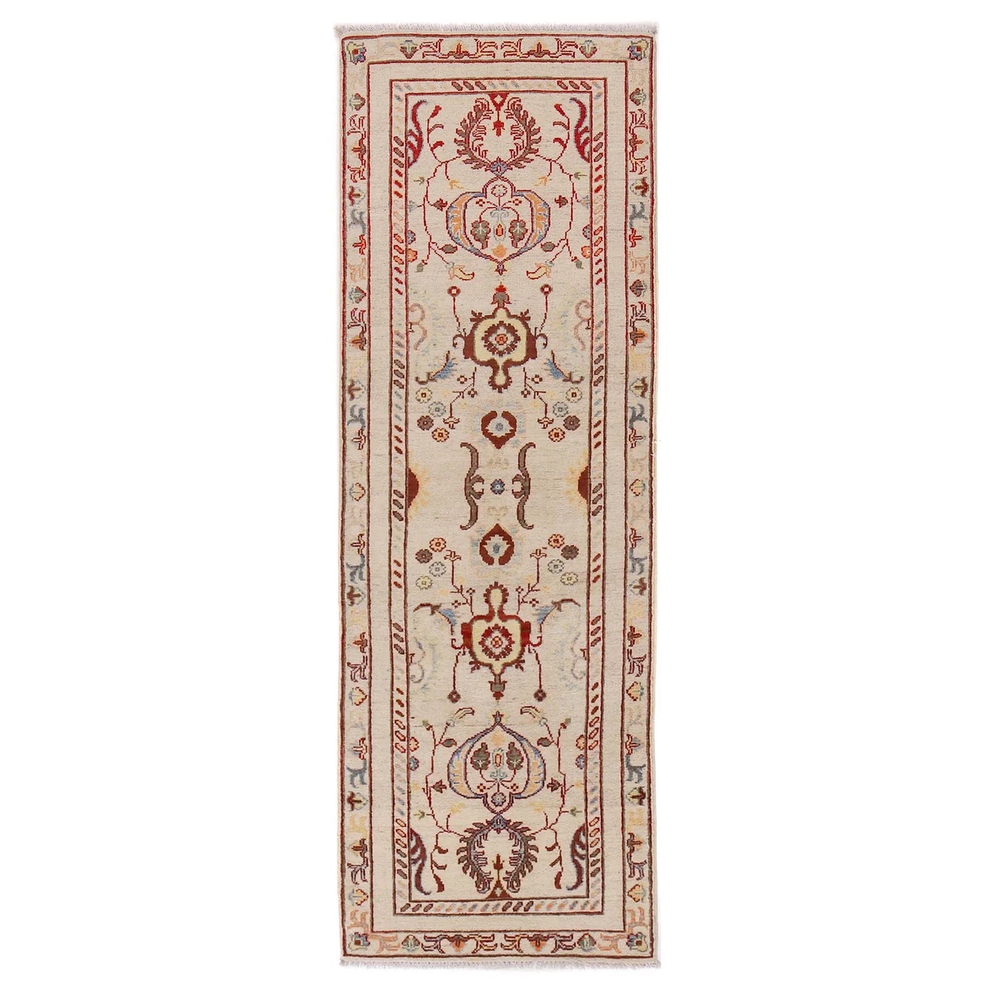 Ivory Oriental Kazak Afghan Hand-knotted Runner (KK-205)