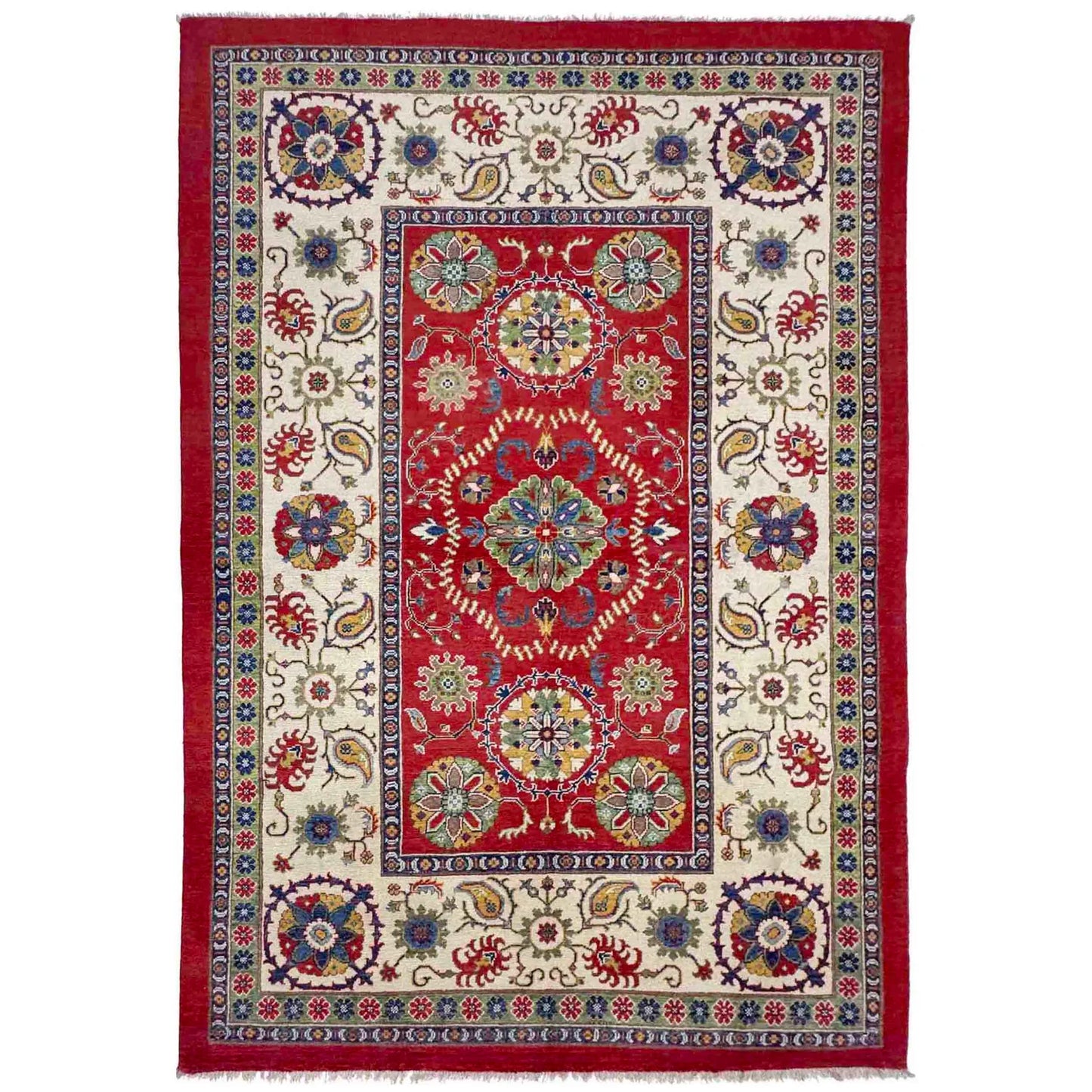 Red  Oriental Kazak Afghan Hand-knotted Rug (KK-271)