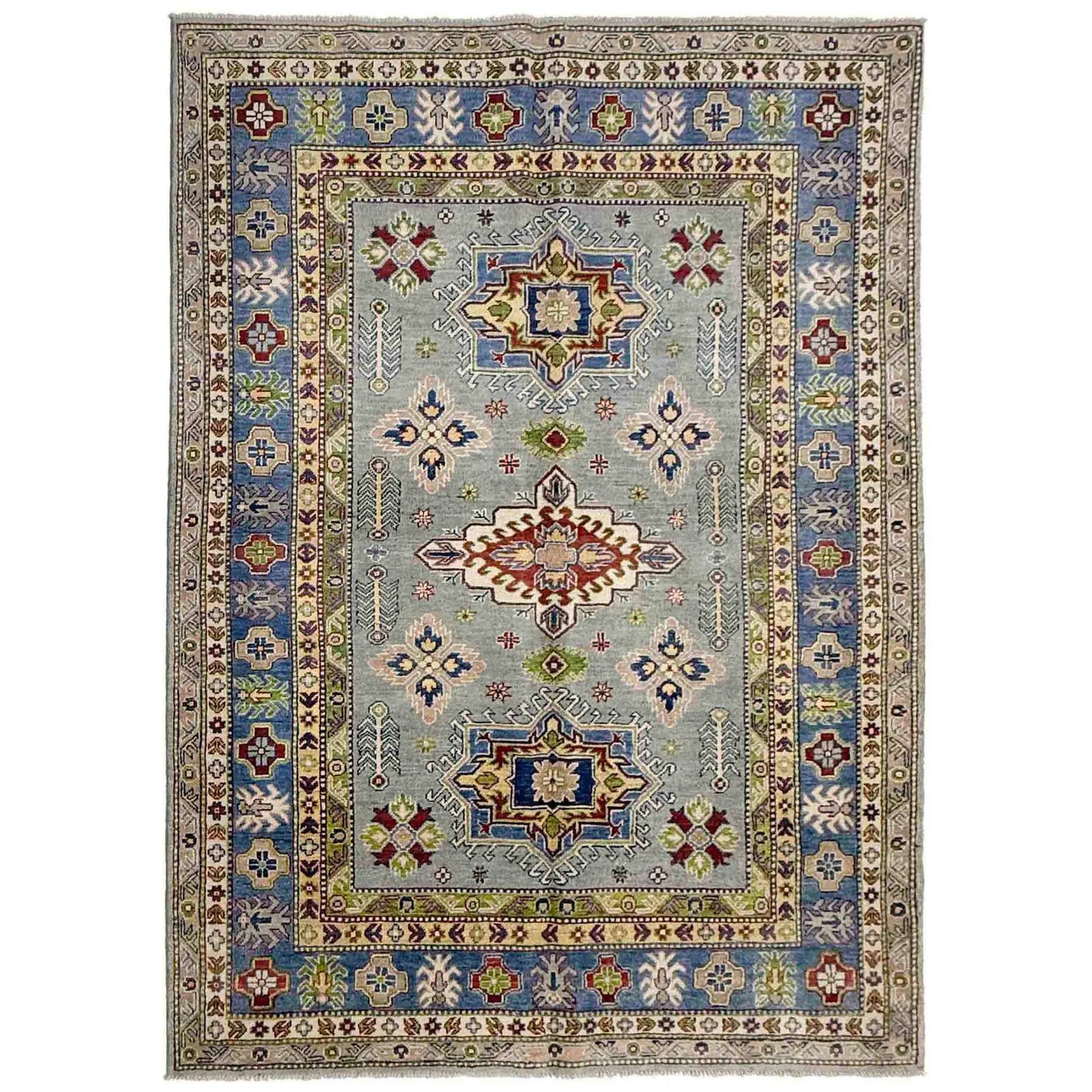 Grey Oriental Kazak Afghan Hand-knotted Rug (KK-272)