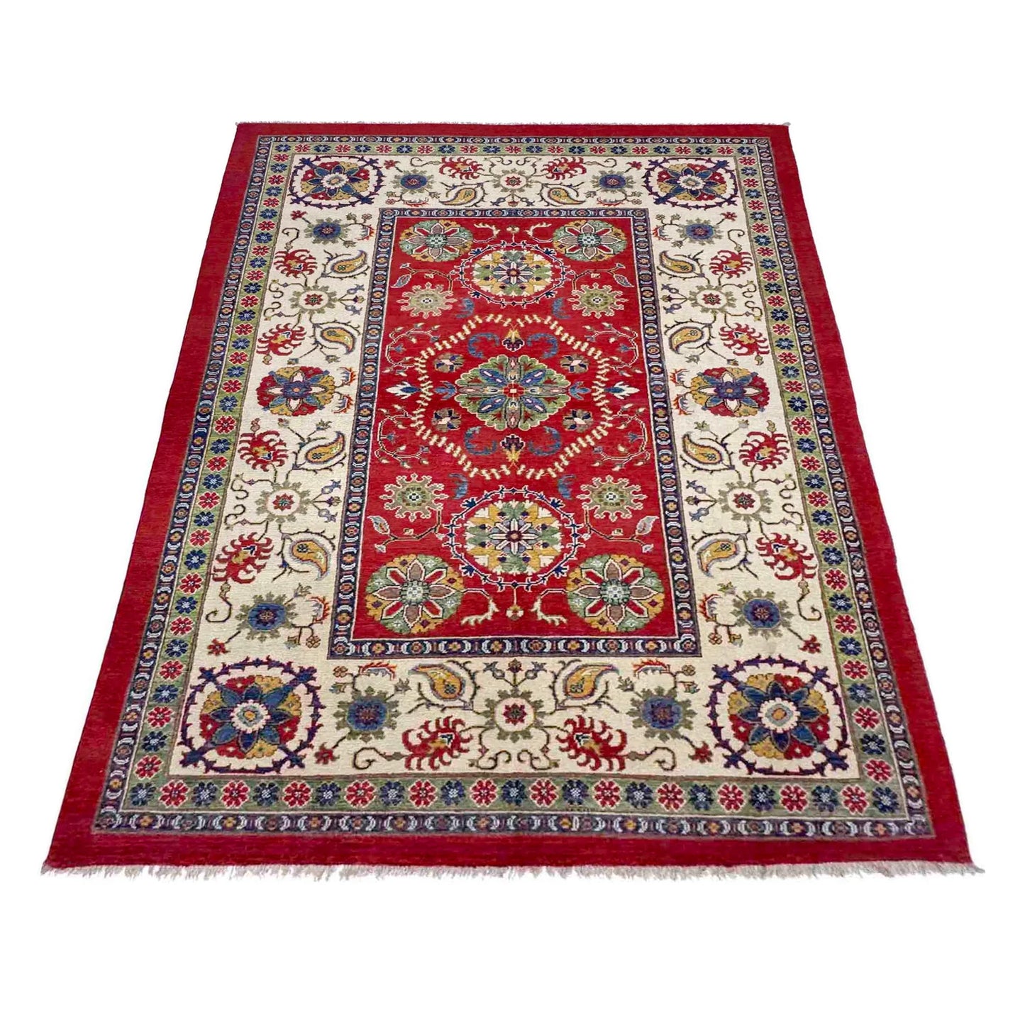 Red  Oriental Kazak Afghan Hand-knotted Rug (KK-271)